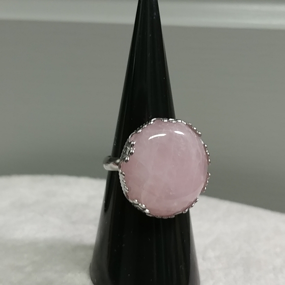 Rose Quartz Ring Natural Gemstone Adjustable Stainless-Steel Ring Pink Crystal - Picture 8 of 16